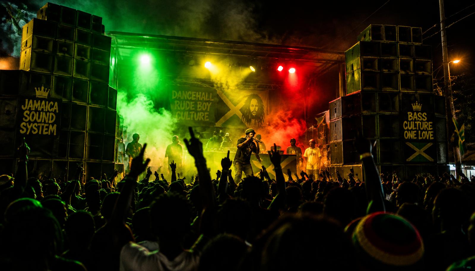 Dancehall crowd at a street stage show